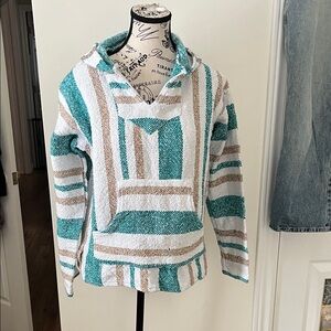 Striped Teal and Tan Women's Hoodie